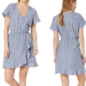 J. CREW | Mercantile Floral Faux Wrap Ruffle Dress Chambray Sz XS